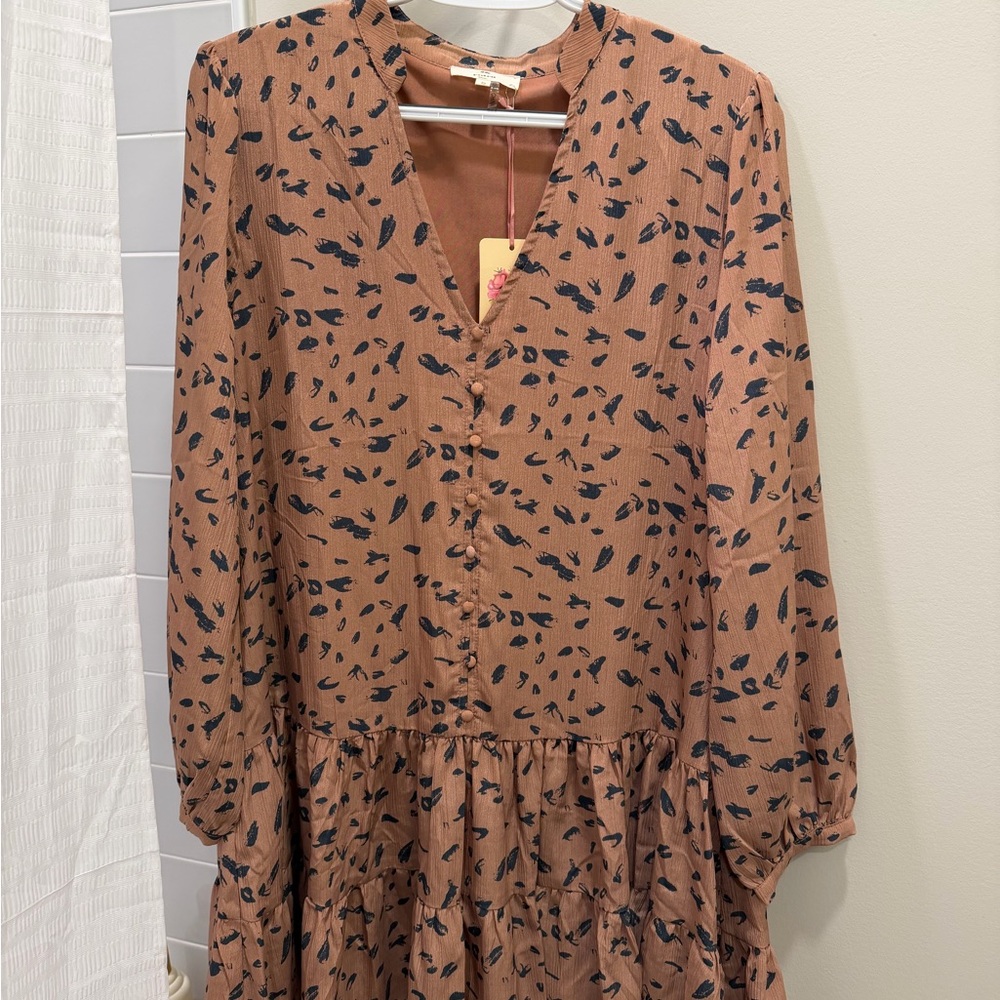 Entro Peach and Blue Long Sleeve Dress